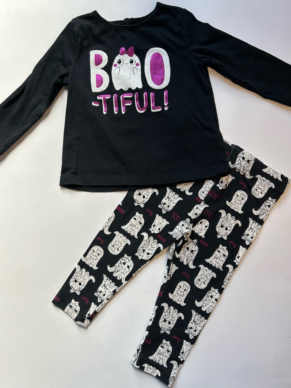 Kids Black 'Boo-tiful' Ghost Set with Pink Accent